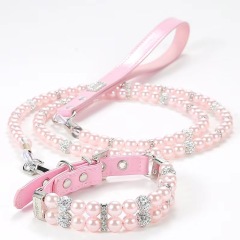 Pet Supplies Pearl Collar Leash Collar Collar Cat and Dog Necklace Small Dog Collar Leash Set
