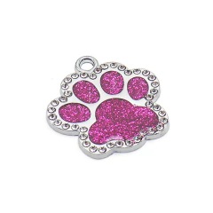 Hot Selling Lovely Paw Shape Pet Dog Tags Luxury Glitter Diamond Alloy Custom Engraving Laser ID DIY Dog Cat Name Tag
