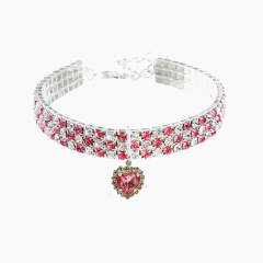 New Rhinestone Rhinestone Elastic Three Row Love Pendant Pet Jewelry