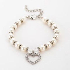 Pet Pearl Necklace Heart Shape Cat and Dog Jewelry