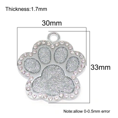 Hot Selling Lovely Paw Shape Pet Dog Tags Luxury Glitter Diamond Alloy Custom Engraving Laser ID DIY Dog Cat Name Tag