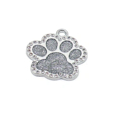 Hot Selling Lovely Paw Shape Pet Dog Tags Luxury Glitter Diamond Alloy Custom Engraving Laser ID DIY Dog Cat Name Tag
