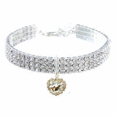 New Rhinestone Rhinestone Elastic Three Row Love Pendant Pet Jewelry