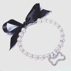 Ribbon Faux Pearl Bone Pendant Cat and Dog Ornament