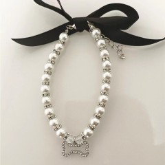 Ribbon Faux Pearl Bone Pendant Cat and Dog Ornament