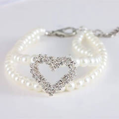 Two Row Pearl Rhinestone Heart Pet Ornament