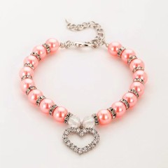 Pet Pearl Necklace Heart Shape Cat and Dog Jewelry