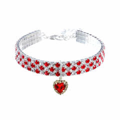 New Rhinestone Rhinestone Elastic Three Row Love Pendant Pet Jewelry
