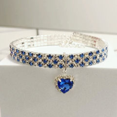 New Rhinestone Rhinestone Elastic Three Row Love Pendant Pet Jewelry