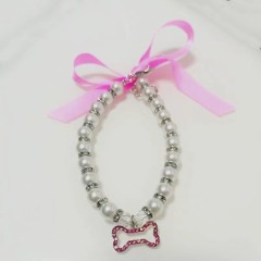Ribbon Faux Pearl Bone Pendant Cat and Dog Ornament