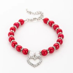 Pet Pearl Necklace Heart Shape Cat and Dog Jewelry