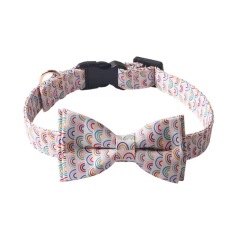 Pet Dog Collar New Medium Small Luxury Rainbow Birthday Buckle Adjustable Bow Tie Pet Dog Collar