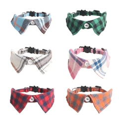 Hot Sale Custom Luxury Pet Accessories Vintage Polyester Cotton Pet Collars Classical British Style Cat Collars with Bell