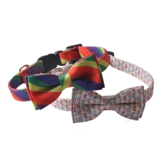 Wholesale Pet Dog Collar 2024 New Medium Small Luxury Rainbow Birthday Buckle Adjustable Bow Tie Pet Dog Collar