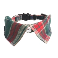 Hot Sale Custom Luxury Pet Accessories Vintage Polyester Cotton Pet Collars Classical British Style Cat Collars with Bell