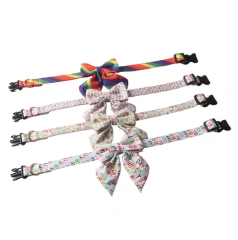 Wholesale Pet Dog Collar 2024 New Medium Small Luxury Rainbow Birthday Buckle Adjustable Bow Tie Pet Dog Collar