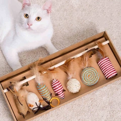 Wood Cat Toy Feather Set Interactive For Pets Fishing Rod Funny Mouse Paw Games Cute Linen Cats Stick Toys