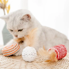 Wood Cat Toy Feather Set Interactive For Pets Fishing Rod Funny Mouse Paw Games Cute Linen Cats Stick Toys