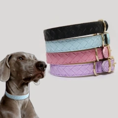 Weave PU soft dog collar and leash set solid stylish pet leads supplier pets products accessories hot