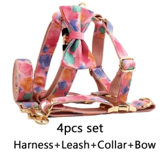 personalized dog collar harness custom logo accessories gold dog collar and leash Pink print cute pet