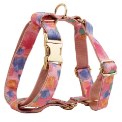 personalized dog collar harness custom logo accessories gold dog collar and leash Pink print cute pet
