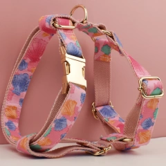 personalized dog collar harness custom logo accessories gold dog collar and leash Pink print cute pet