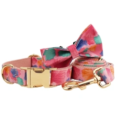 personalized dog collar harness custom logo accessories gold dog collar and leash Pink print cute pet