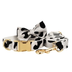 New Arrival Customized Designer Logo Gray lattice on Soft Cotton Dog Collar Leashes Harness Poo Bag Holder Bow Set Animal 06