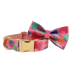 personalized dog collar harness custom logo accessories gold dog collar and leash Pink print cute pet