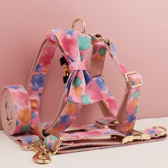 personalized dog collar harness custom logo accessories gold dog collar and leash Pink print cute pet