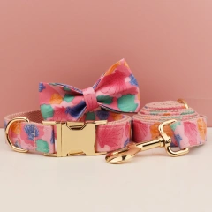 personalized dog collar harness custom logo accessories gold dog collar and leash Pink print cute pet
