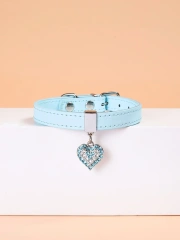 1pc cute Rhinestone Heart Leather Pet Collar for Dogs and Cats Stylish and Durable