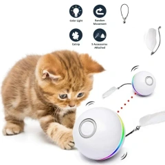 Automatic Cat Interactive Ball Smart Cat Catnip Toys with Feather Bell USB Rechargeable Self Rotating Led Pet Toy for Kitten