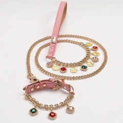 Luxury Rhinestone Pet Collar With PU Leather Dog Metal Collar Leash Set for Cats Small Dogs Pet Accessories Pet Supplies