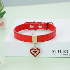 1pc cute Rhinestone Heart Leather Pet Collar for Dogs and Cats Stylish and Durable
