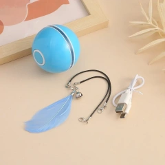 Automatic Cat Interactive Ball Smart Cat Catnip Toys with Feather Bell USB Rechargeable Self Rotating Led Pet Toy for Kitten