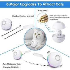 Automatic Cat Interactive Ball Smart Cat Catnip Toys with Feather Bell USB Rechargeable Self Rotating Led Pet Toy for Kitten