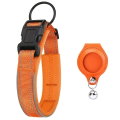 Reflective Dog Collar with Removable Airtag Protective Case WaterProof Pitbull French Bulldog Necklace Anti-Lost Dog Accessories