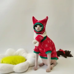 Handmade Christmas Sphynx Cat hat Warm Snow Suit for Hairless Cat Winter Coat Fleece Jacket for Devon Rex Pet Supplier