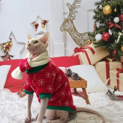 Handmade Christmas Sphynx Cat hat Warm Snow Suit for Hairless Cat Winter Coat Fleece Jacket for Devon Rex Pet Supplier