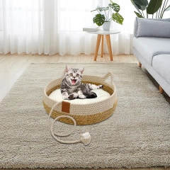 Cat Bed, Cat Scratch Pad Nest, Comfortable Woven with Removable Cushion Cat