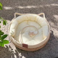 Cat Bed, Cat Scratch Pad Nest, Comfortable Woven with Removable Cushion Cat