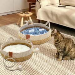 Cat Bed, Cat Scratch Pad Nest, Comfortable Woven with Removable Cushion Cat
