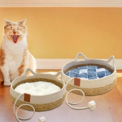 Cat Bed, Cat Scratch Pad Nest, Comfortable Woven with Removable Cushion Cat