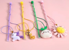 Cat Cartoon Plush Bell Funny Cat Stick Carpenterworm Sun Flower Bean Sprout Pet Interactive Vocal Toy Cat Accessories Pet Toys