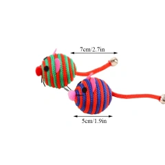 Pet Cat Toy Lovely Stripe Nylon Rope Round Ball Mouse Toy with Bell Pet Cat Chew Toy Cat Toy Interactive Mouse Ball Pet Products