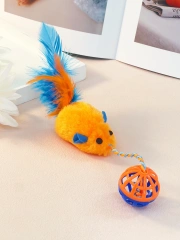 A stuffed mouse with a string sounding bell ball teases the Cat Mouse Cat Toy Feather Mouse Cat self-hi toy