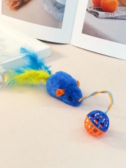 A stuffed mouse with a string sounding bell ball teases the Cat Mouse Cat Toy Feather Mouse Cat self-hi toy