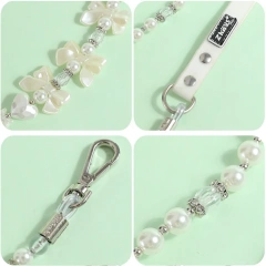Pet Collar Pet Leash PU Leather Delicate Imitation Pearl Dog Pearl Collars Built in Wire Rope for Dog Cat Collar Chain Leash