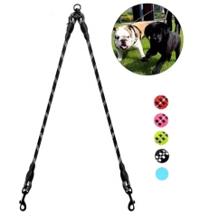 Durable Double Dog Leash Coupler Reflective Strong Dual Pet Leash Lead 360° No Tangle For Small Medium Large Dogs